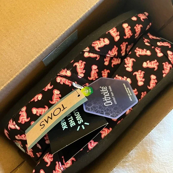 TOMS Women's Pink Dinosaur Alpargata Shoes Glow in the Dark Neon T-Rex - Picture 5 of 5